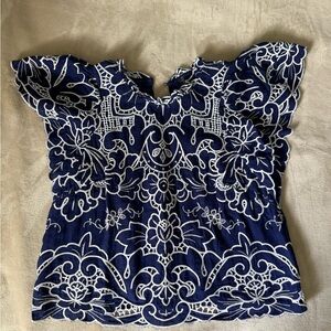 Anthropologie Blue and White Patterned Blouse